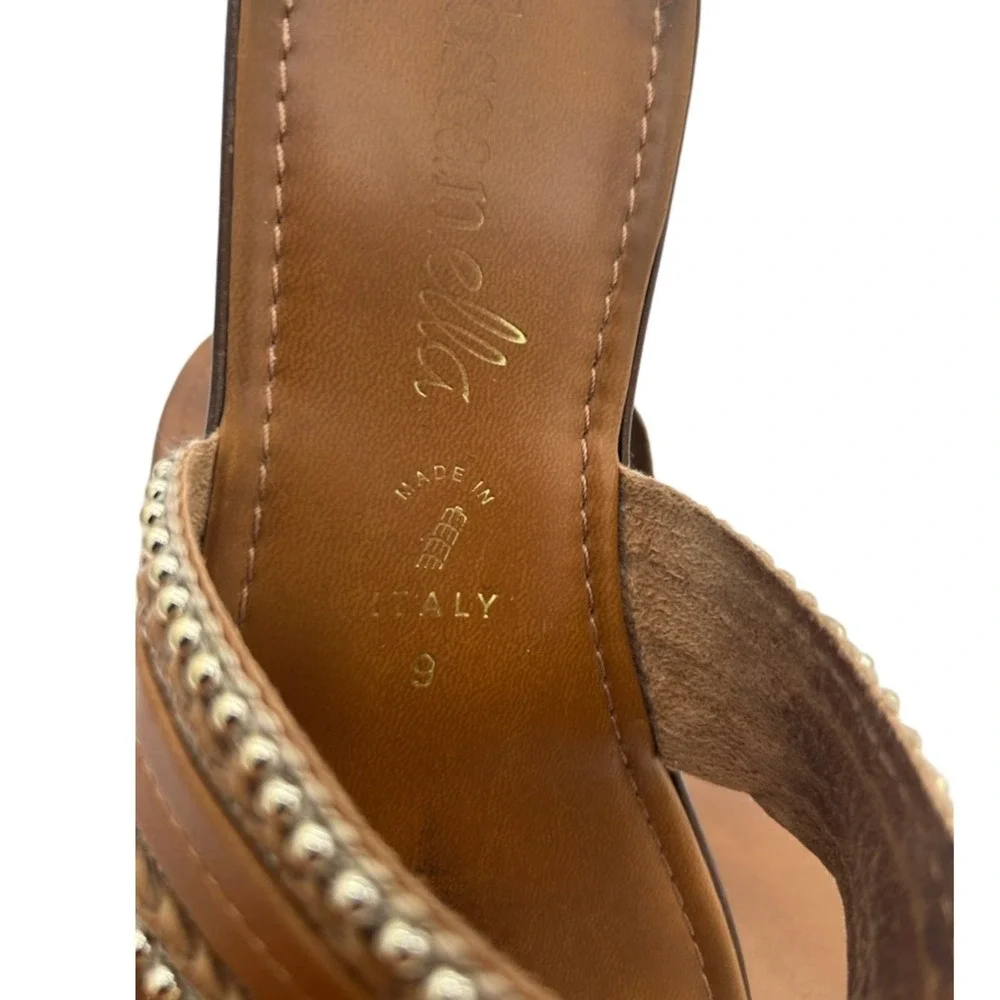 Rosanella Thong Sandals Women's Size 9 M Tan Braided‎ Leather Gold Beaded Italy
